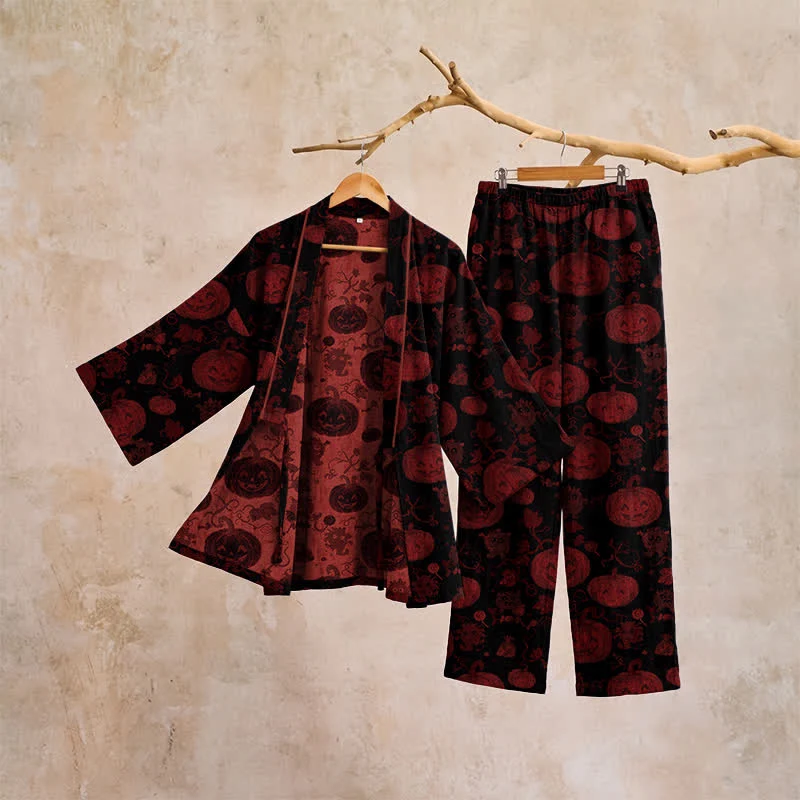 Halloween-Kürbis-Baumwollkimono-Pyjama-Set