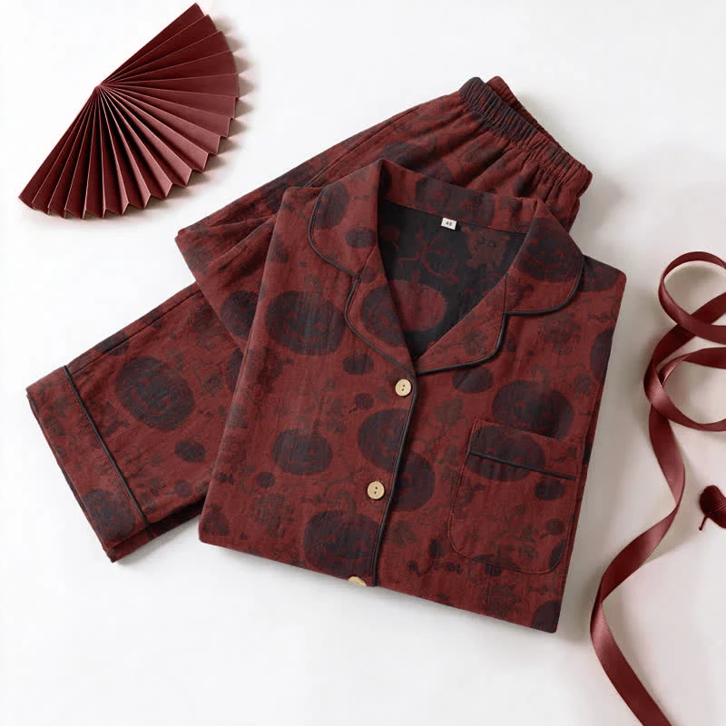 Rotes Kürbismonster-Baumwoll-Loungewear-Set