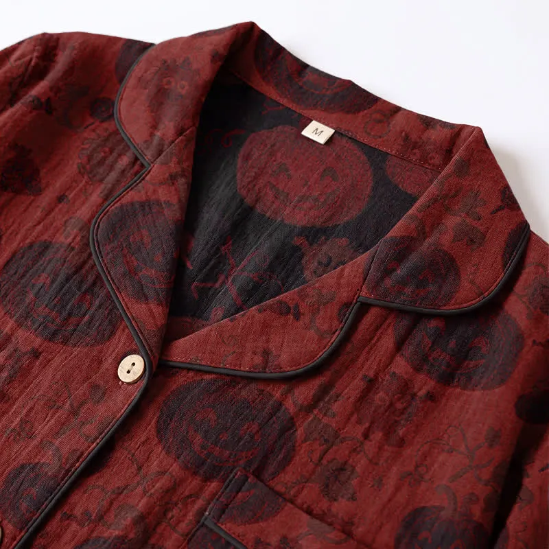 Rotes Kürbismonster-Baumwoll-Loungewear-Set