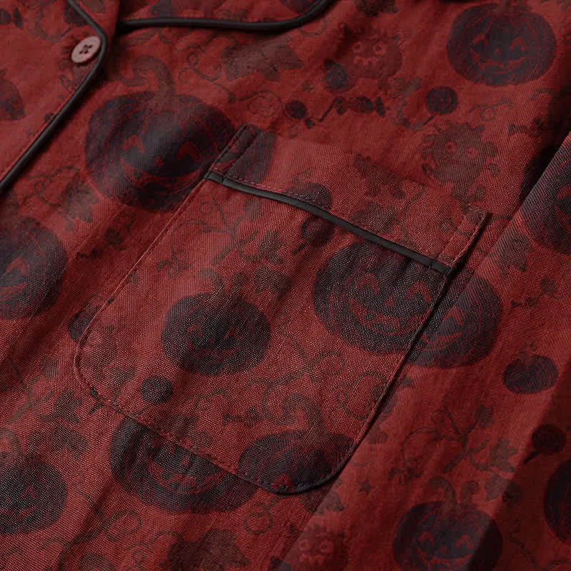 Rotes Kürbismonster-Baumwoll-Loungewear-Set