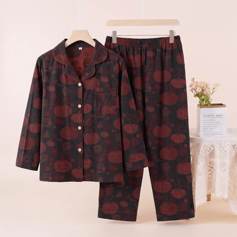 Rotes Kürbismonster-Baumwoll-Loungewear-Set