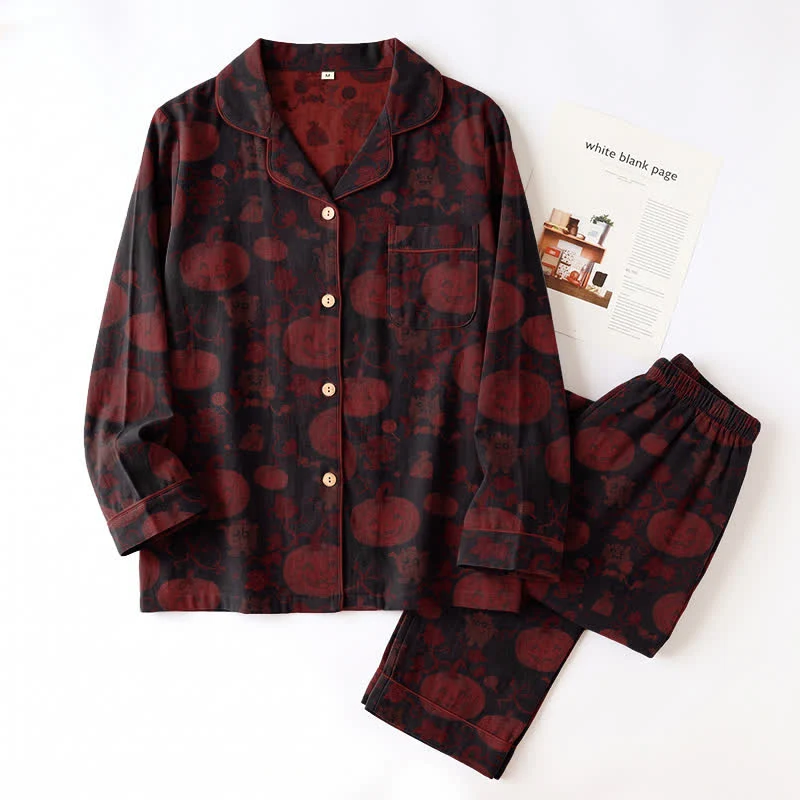 Rotes Kürbismonster-Baumwoll-Loungewear-Set