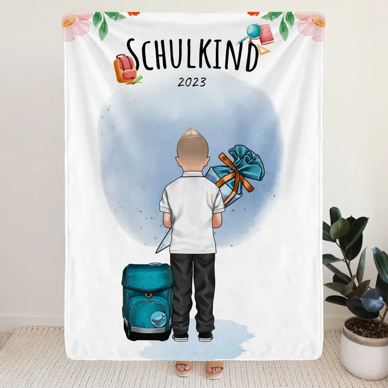 Personalisierte Decke - Geschenk zur Einschulung (1 Junge)