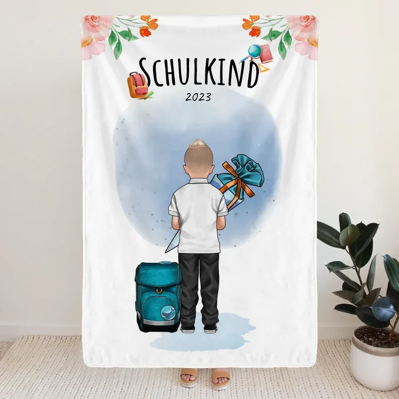 Personalisierte Decke - Geschenk zur Einschulung (1 Junge)
