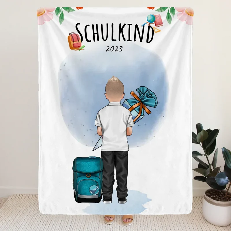 Personalisierte Decke - Geschenk zur Einschulung (1 Junge)