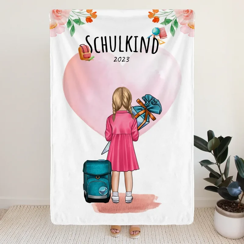 Personalisierte Decke - Geschenk zur Einschulung (1 Mädchen)