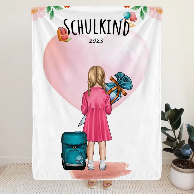 Personalisierte Decke - Geschenk zur Einschulung (1 Mädchen)