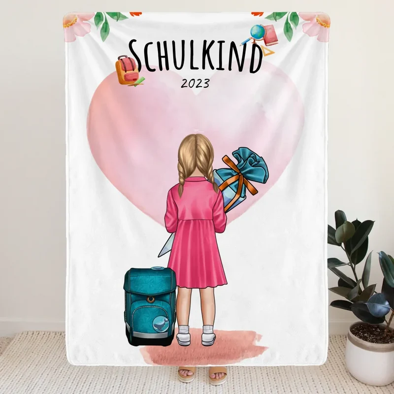 Personalisierte Decke - Geschenk zur Einschulung (1 Mädchen)