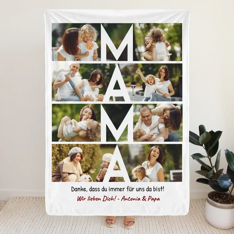 Personalisierte Decke - MAMA Schriftzug und Collage mit 8 Bildern
