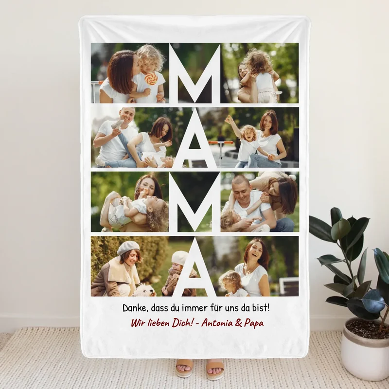 Personalisierte Decke - MAMA Schriftzug und Collage mit 8 Bildern