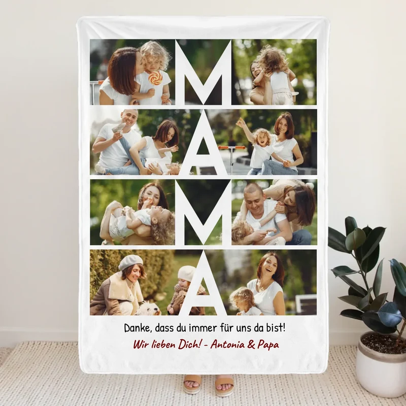 Personalisierte Decke - MAMA Schriftzug und Collage mit 8 Bildern