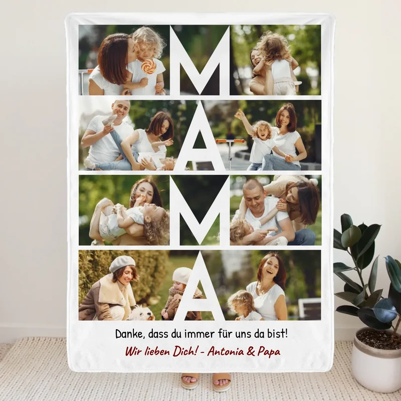 Personalisierte Decke - MAMA Schriftzug und Collage mit 8 Bildern