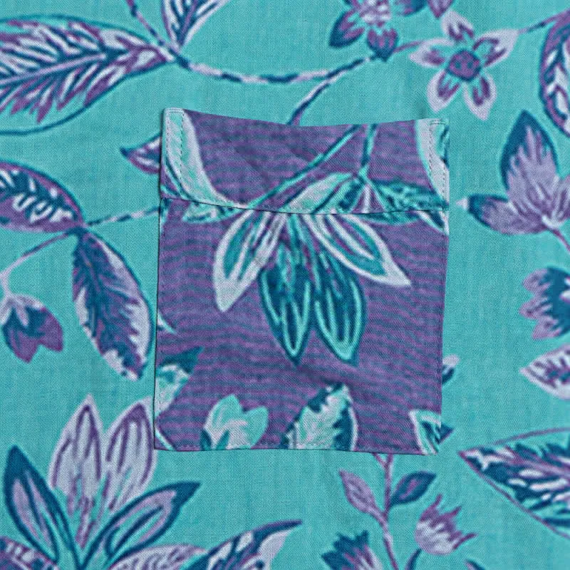 Kimono-Bademantel aus blauer und violetter Blattbaumwolle