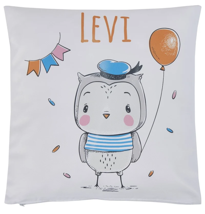 Wolimbo WSD Kissen mit Namen weiss 40x40cm blaue EULE