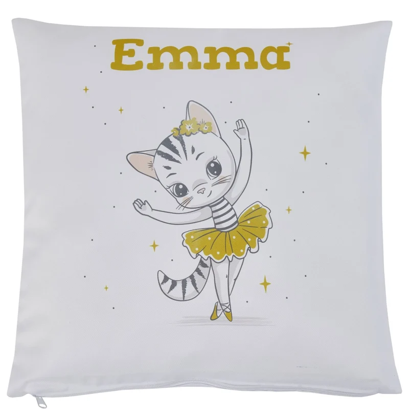 Wolimbo WSD Kissen mit Namen weiss 40x40cm tanzende Katze