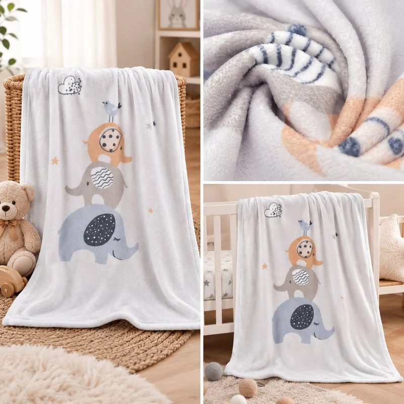 Blaue Elefanten Babydecke mit Namen bestickt 75x100cm