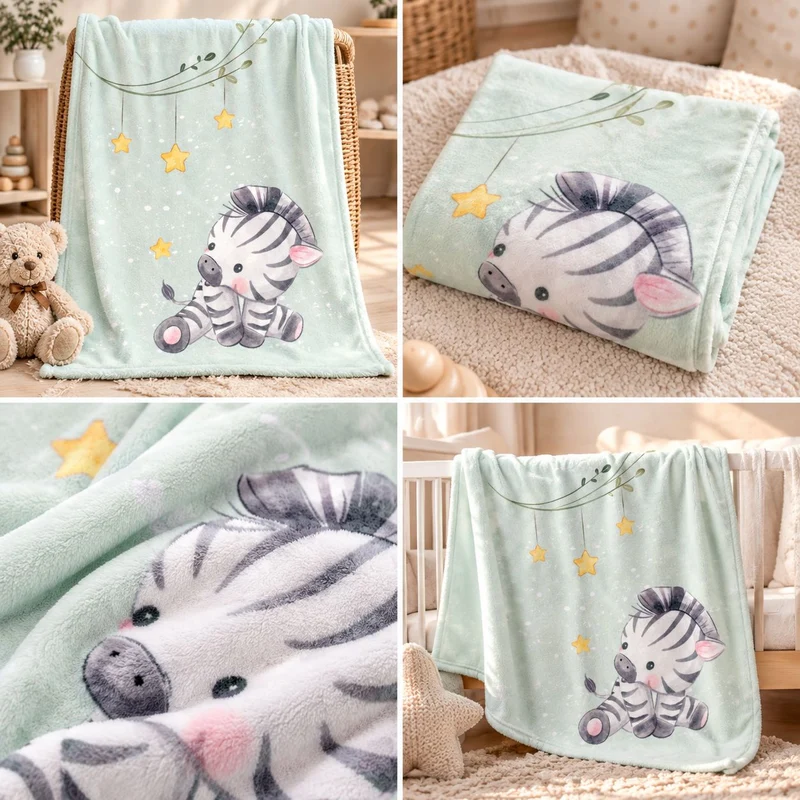 Kleines Zebra Babydecke mit Namen bestickt 75x100cm