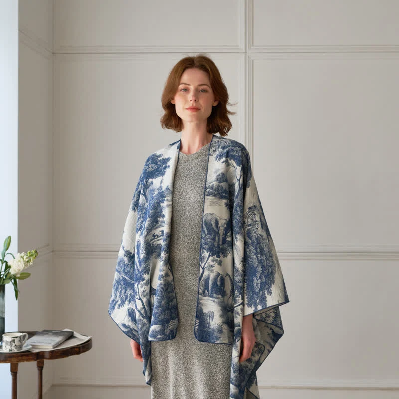 Vintage Dschungel-Toile Poncho-Schal