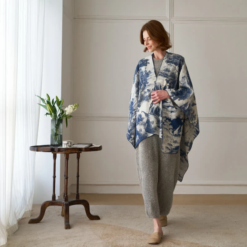Vintage Dschungel-Toile Poncho-Schal