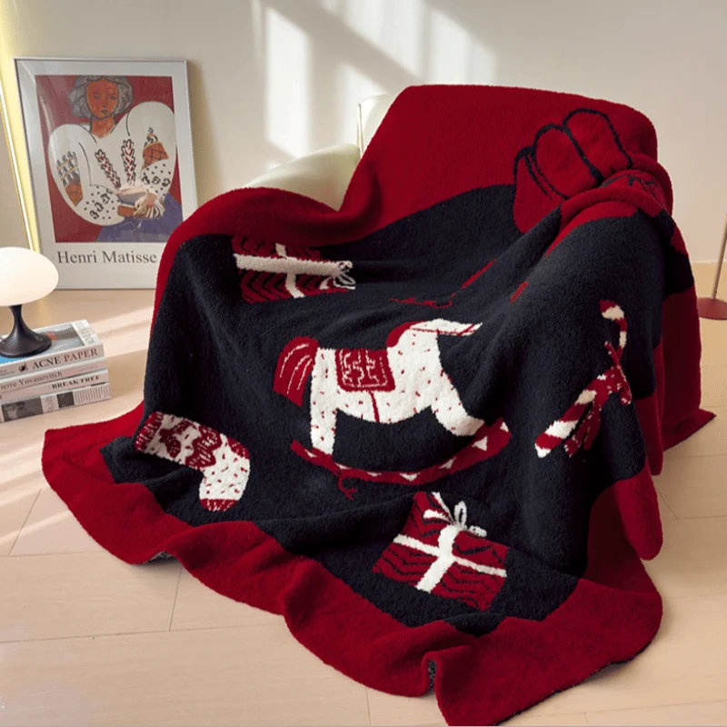 Weihnachtsschaukelpferd-Jacquard-Überwurfdecke