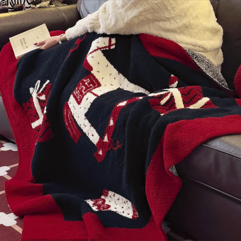 Weihnachtsschaukelpferd-Jacquard-Überwurfdecke