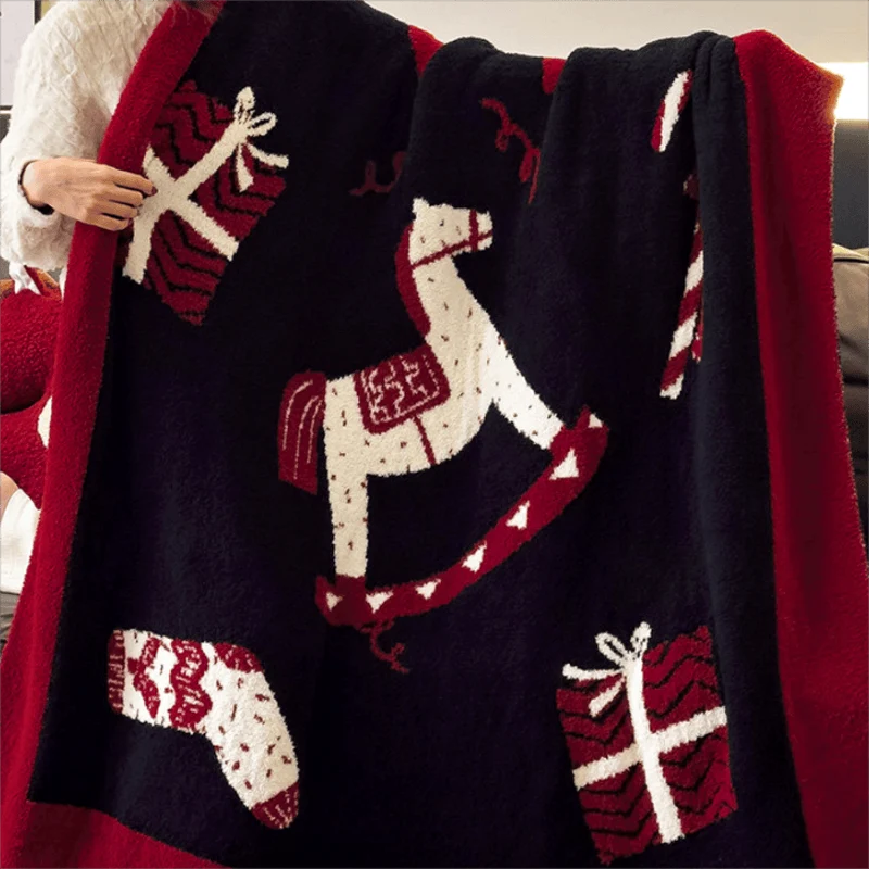 Weihnachtsschaukelpferd-Jacquard-Überwurfdecke