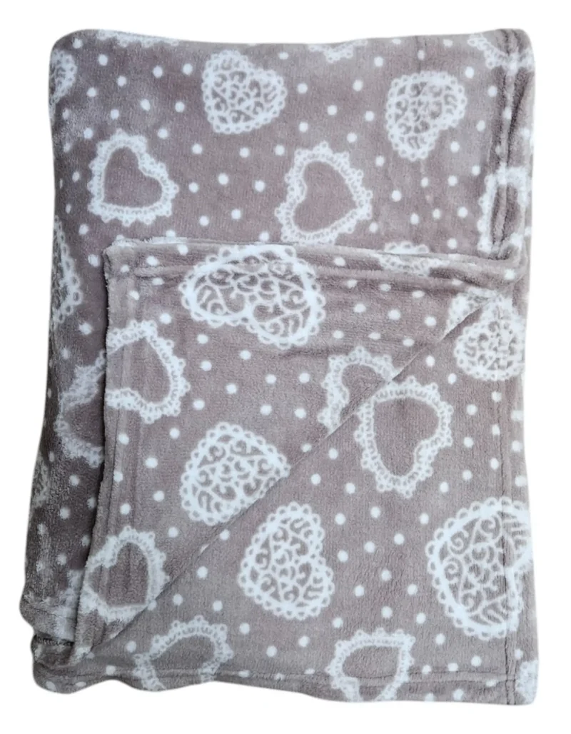 Kuscheldecke Decke Tagesdecke Herz 150x200 cm Creme Grau Beige Rot Wohndecke
