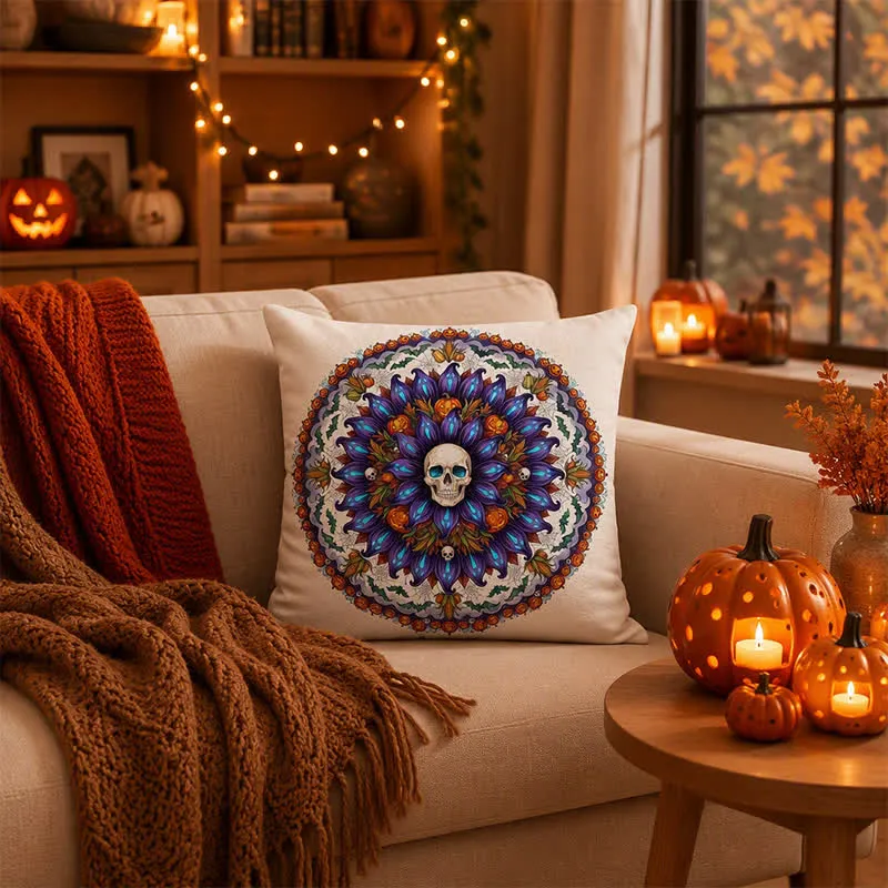 Halloween Gothic Totenkopf Mandala Kissenbezug