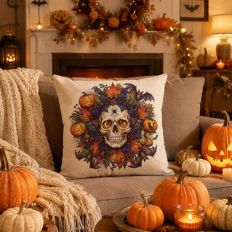 Vintage Gothic Halloween Totenkopf Kissenbezug