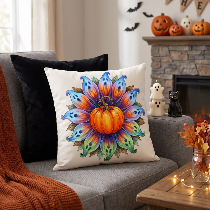 Halloween-Kürbis-Blumen-Kissenbezug