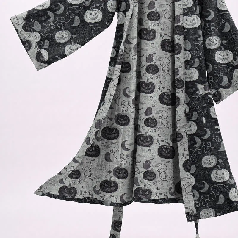Halloween Kürbis Mond Baumwollkimono-Bademantel
