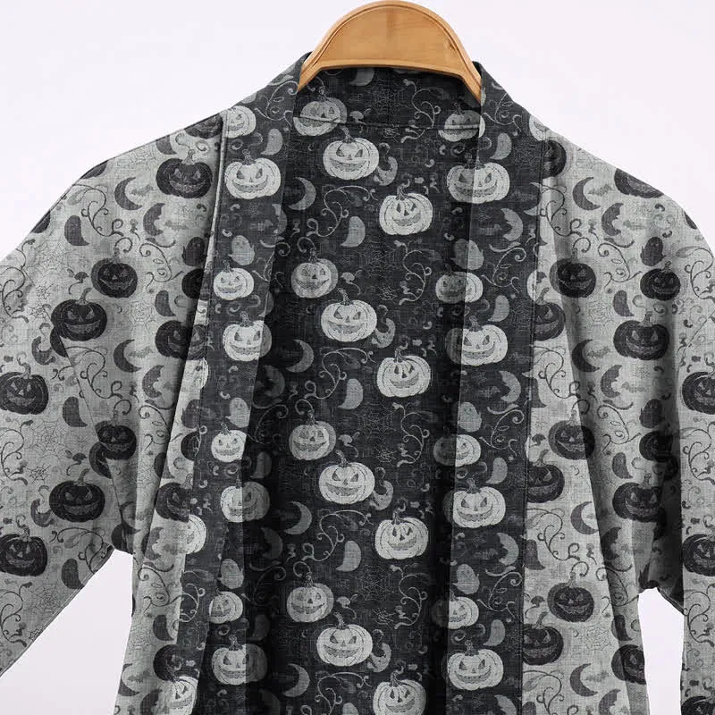 Halloween Kürbis Mond Baumwollkimono-Bademantel
