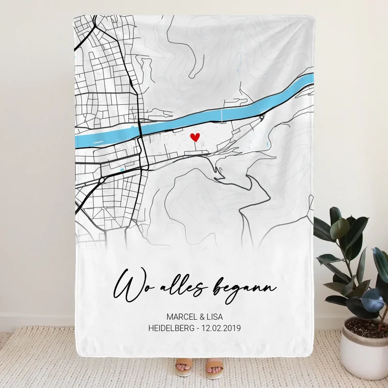 Personalisierte Decke - "Wo alles begann" - Karte mit Text