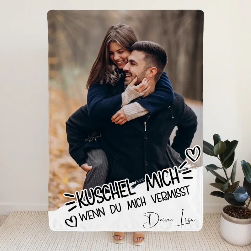 Personalisierte Decke - Kuschel mich, wenn du mich/uns vermisst - Paar Decke
