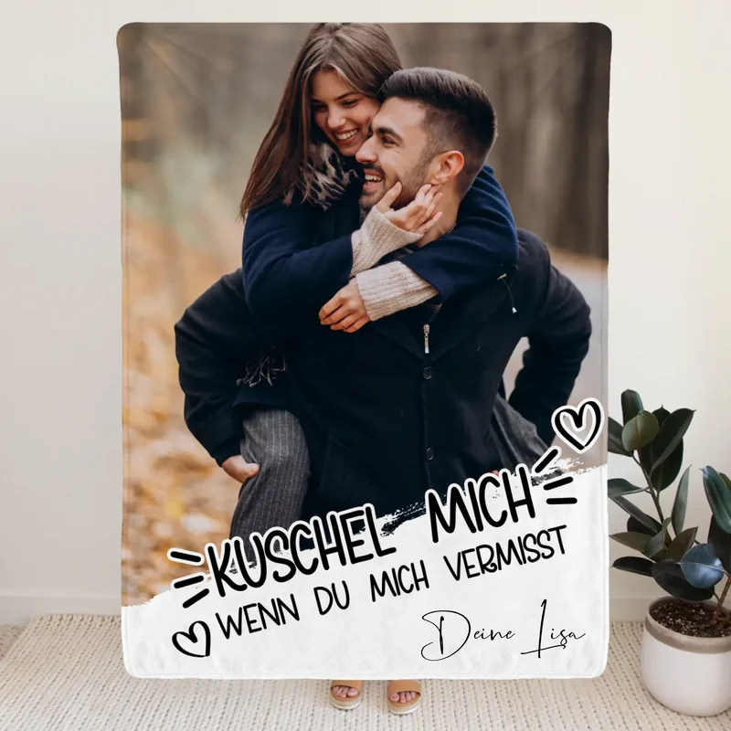 Personalisierte Decke - Kuschel mich, wenn du mich/uns vermisst - Paar Decke