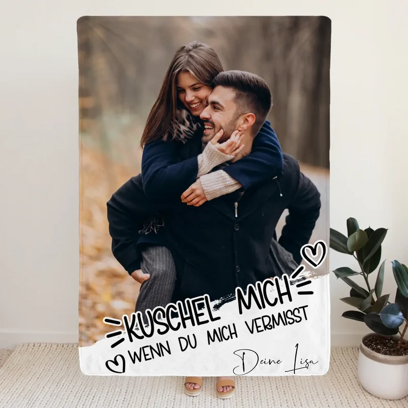 Personalisierte Decke - Kuschel mich, wenn du mich/uns vermisst - Paar Decke
