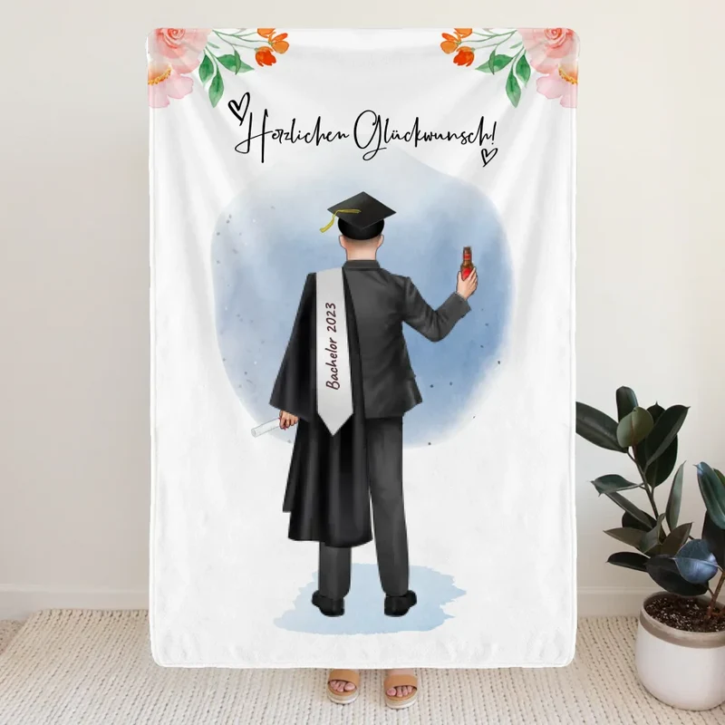Personalisierte Decke - Bachelor/Master/Abi/Schulabschluss Geschenk (1 Mann)