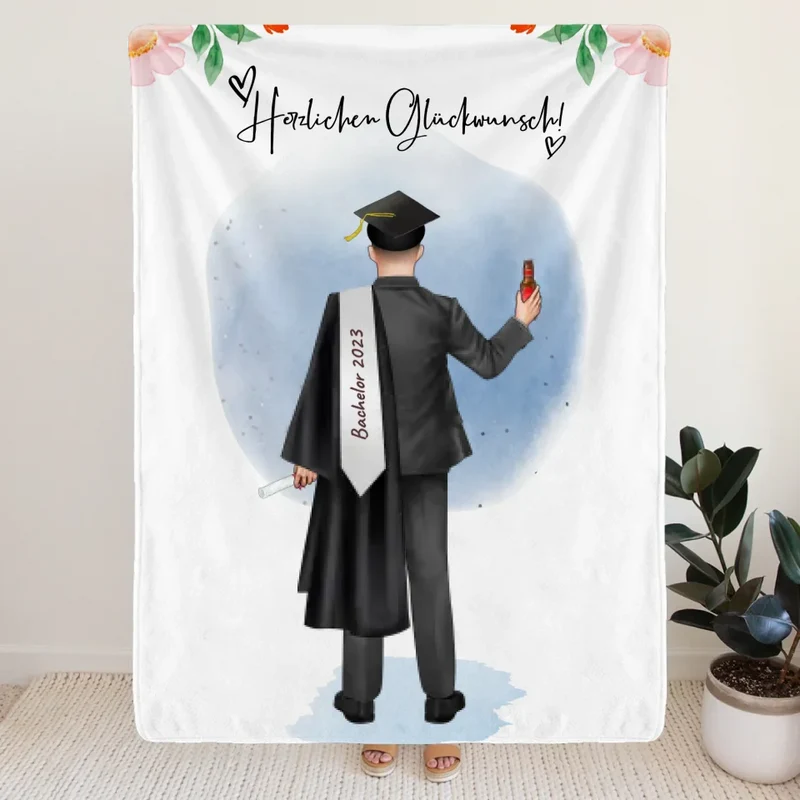 Personalisierte Decke - Bachelor/Master/Abi/Schulabschluss Geschenk (1 Mann)
