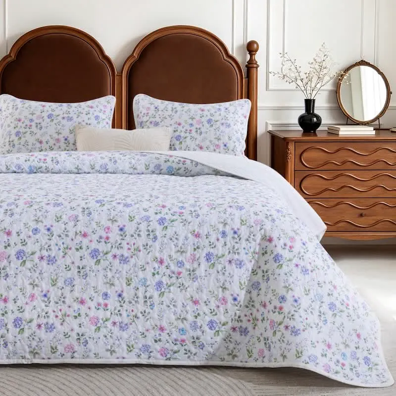 Aquarell-Wildblumen-Baumwoll-Quilt-Set