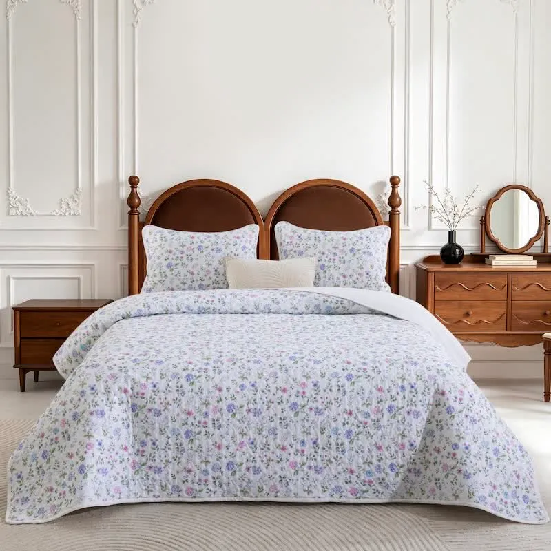 Aquarell-Wildblumen-Baumwoll-Quilt-Set