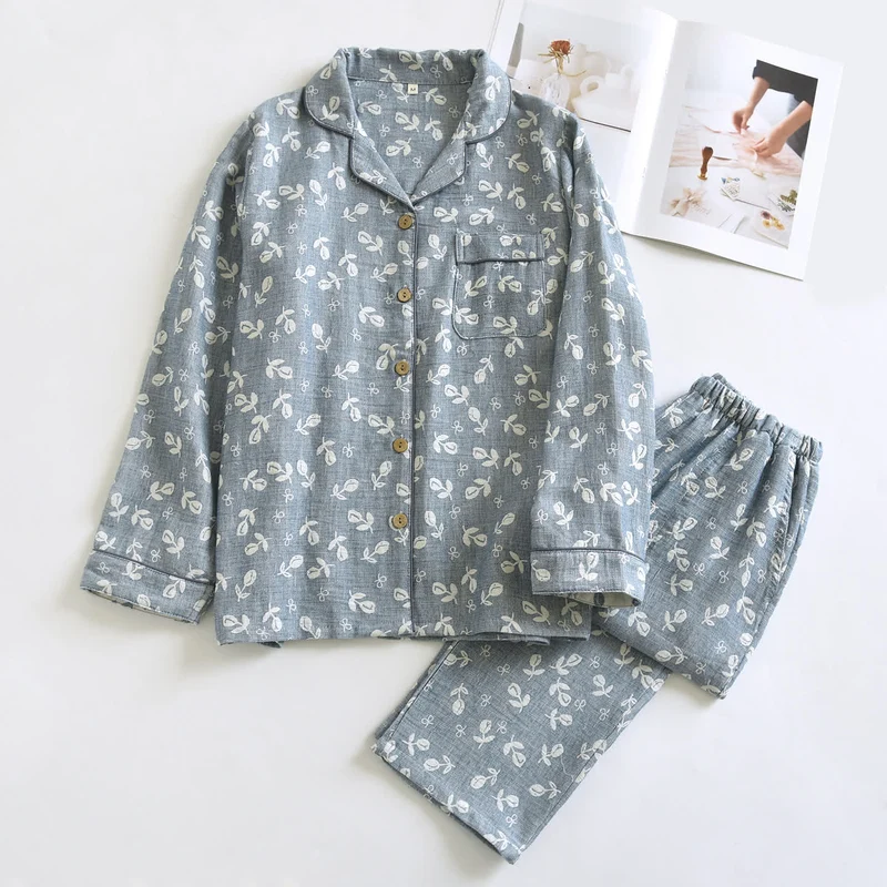 Pyjama-Set aus Baumwollgaze mit Blättermuster