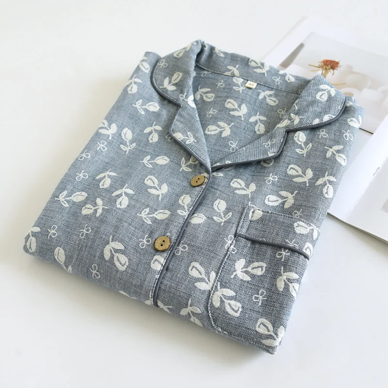 Pyjama-Set aus Baumwollgaze mit Blättermuster