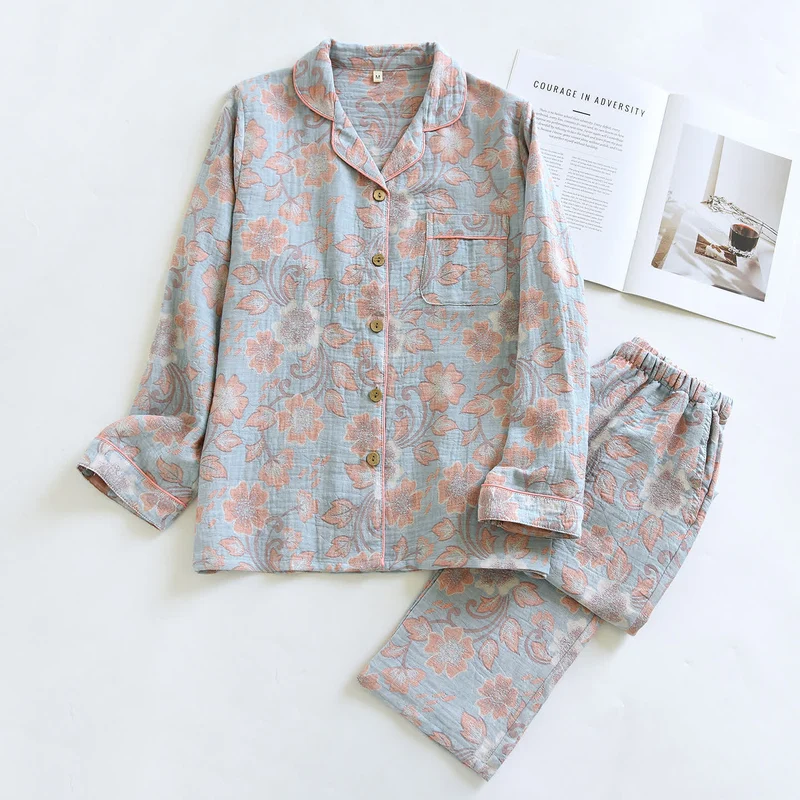 Luftiges Loungewear-Set aus Baumwollgaze mit Blumenmuster
