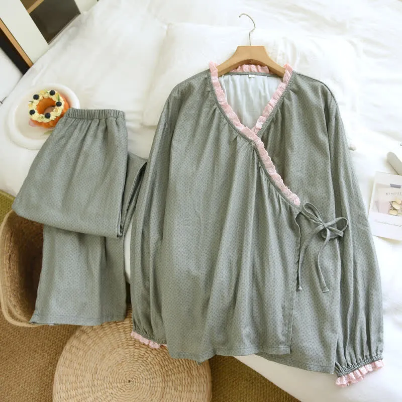 Loungewear-Set aus Baumwolle mit seitlichen Bindebändern