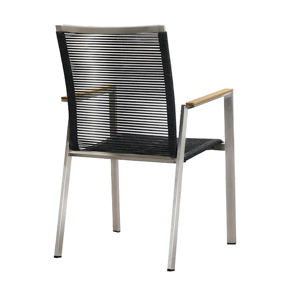 ZEO LIVING Ascona Stapelstuhl Edelstahl Rope Anthrazit m.Teakarmlehne