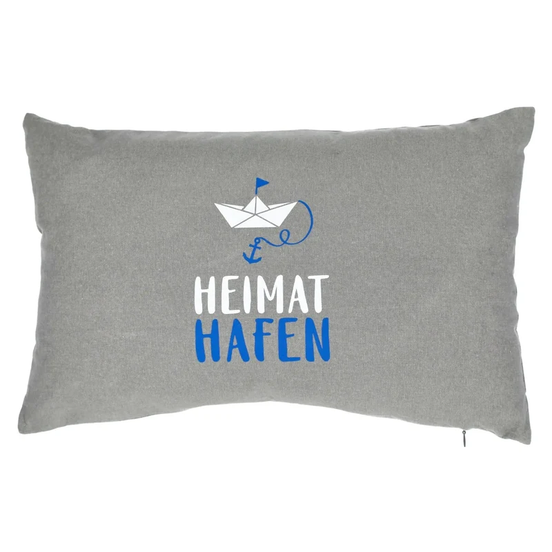 Kissen Dekokissen grau Maritim mit Füllung 47x28 cm Ahoi Hafen Zierkissen Boot Anker
