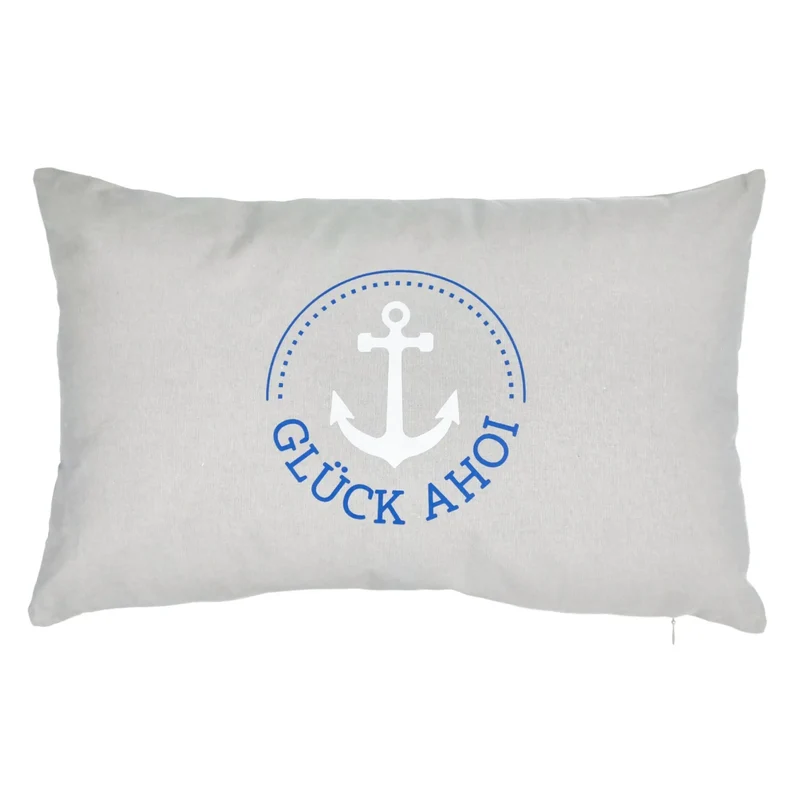 Kissen Dekokissen grau Maritim mit Füllung 47x28 cm Ahoi Hafen Zierkissen Boot Anker