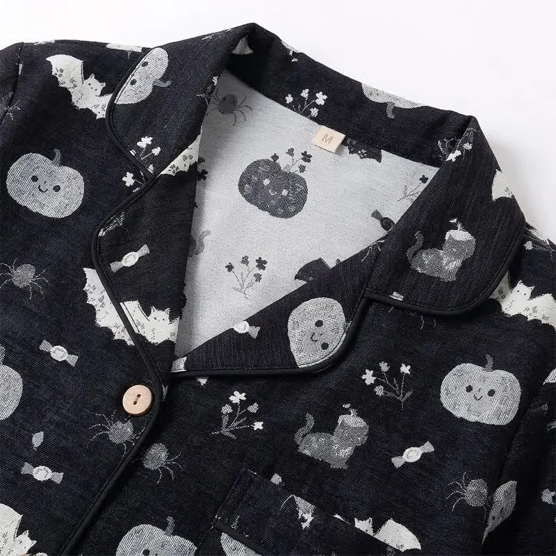 Halloween Kürbis Fledermaus Baumwollgaze Loungewear-Set