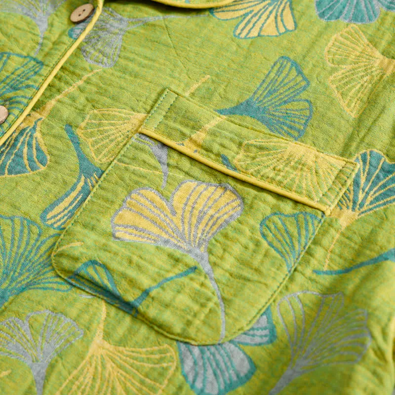 Naturinspiriertes Loungewear-Set aus Baumwolle mit Ginkgoblattmuster