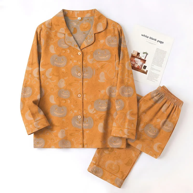 Orangefarbenes Halloween-Kürbis-Baumwoll-Loungewear-Set